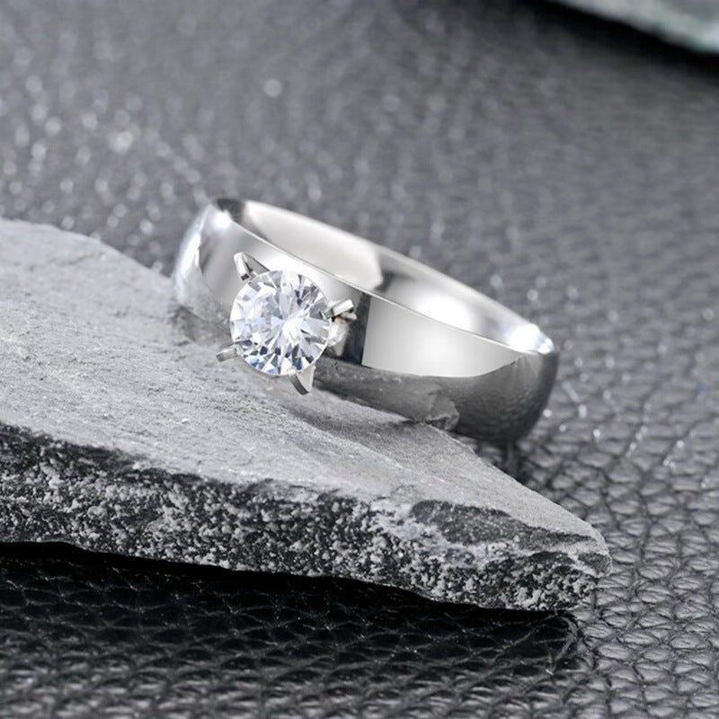 Men's Fashion Stainless Steel Zircon Couple Female Rings