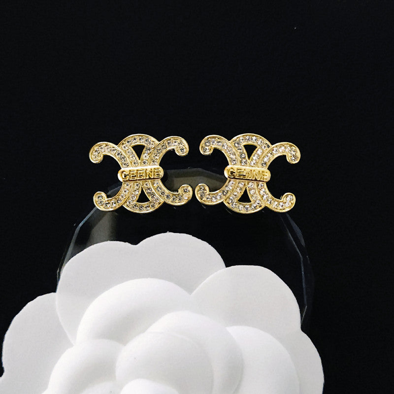 Women's & Men's Quality Collection Trending Rhinestone Letters Sier Earrings