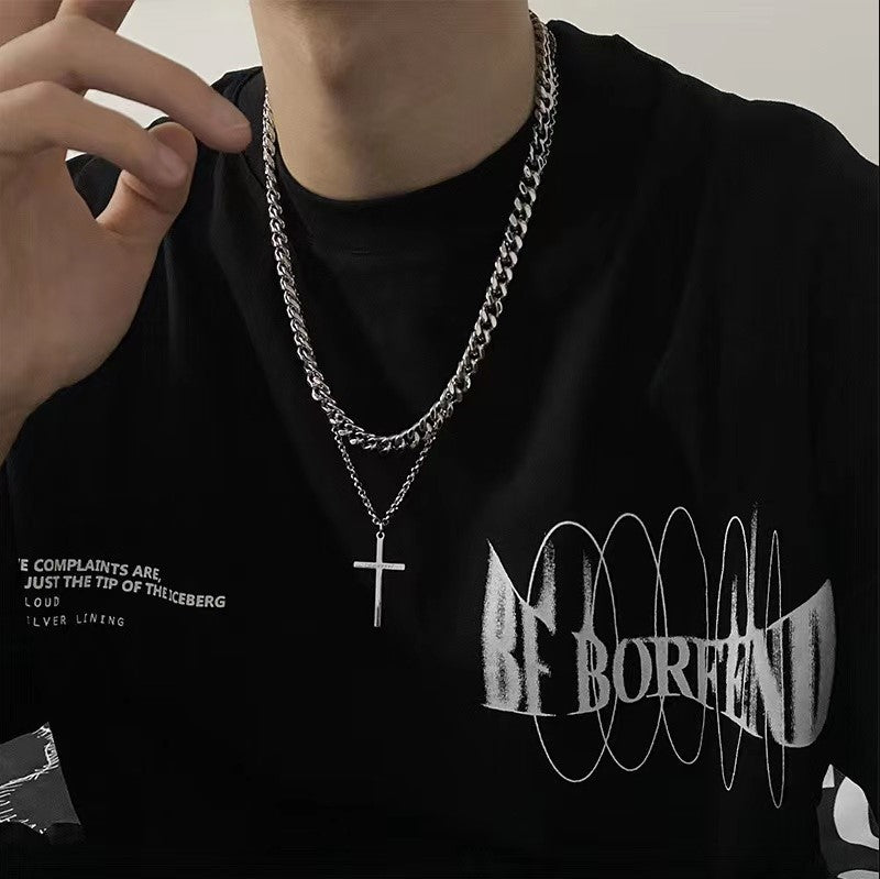 Men's Cuban Fashion Titanium Steel Hip Hop Double Layer Necklaces
