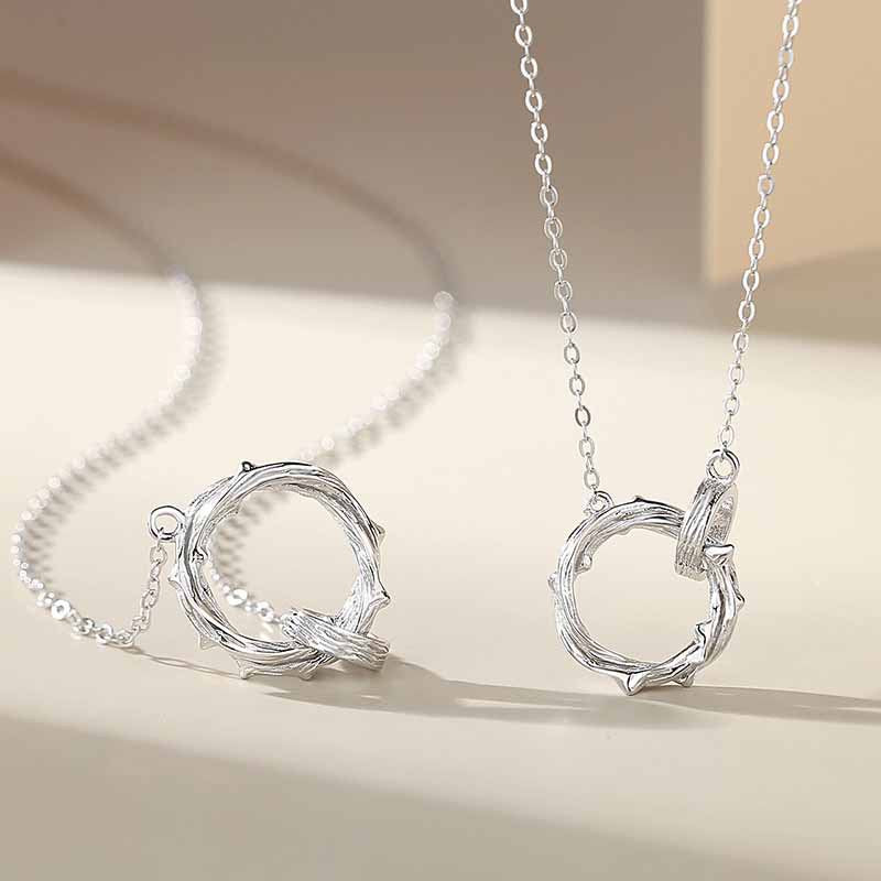 Women's & Men's Pair Carved Mobius Strip Hanging Chinese Valentine's Necklaces