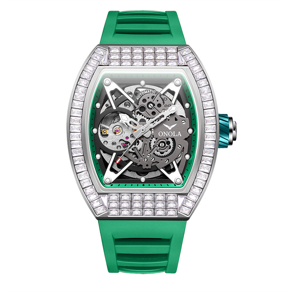Men's Fashion Square Diamond Live Broadcast Hollow Automatic Mechanical Watches