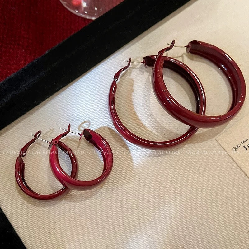 Women's Pinched Vintage Red Large Hoop High-grade Rings