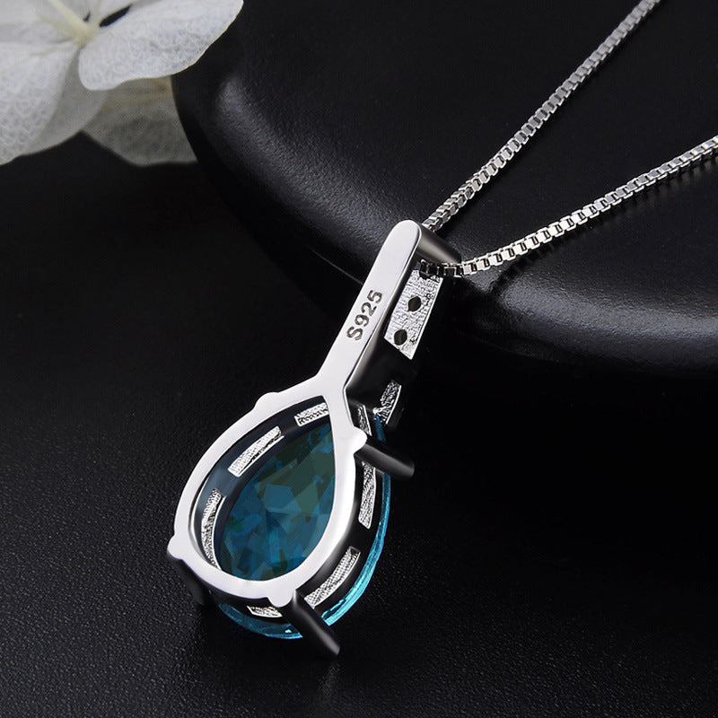 Women's Blue Crystal Topaz Water Drop Pear-shaped Pendants