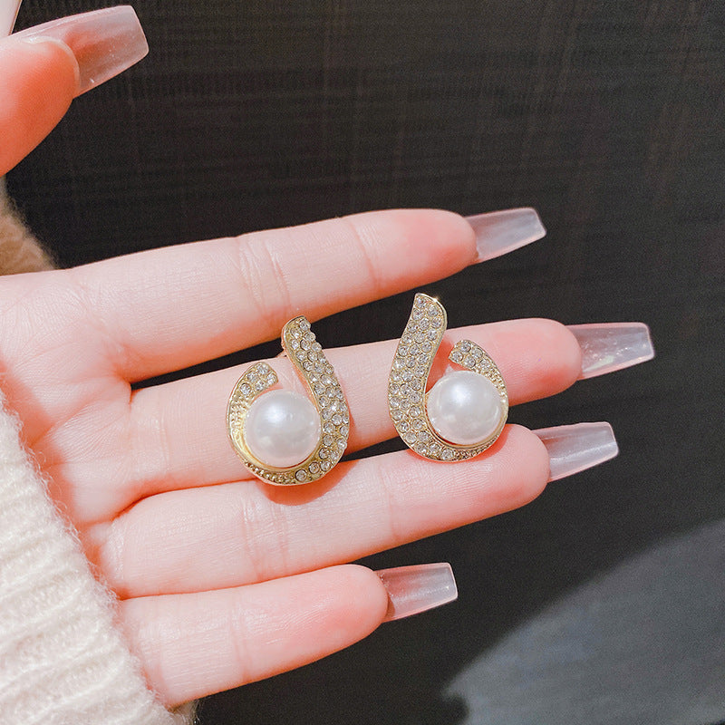 Fashion Life Love Sier Pearl Diamond Water-drop Eardrops Earrings