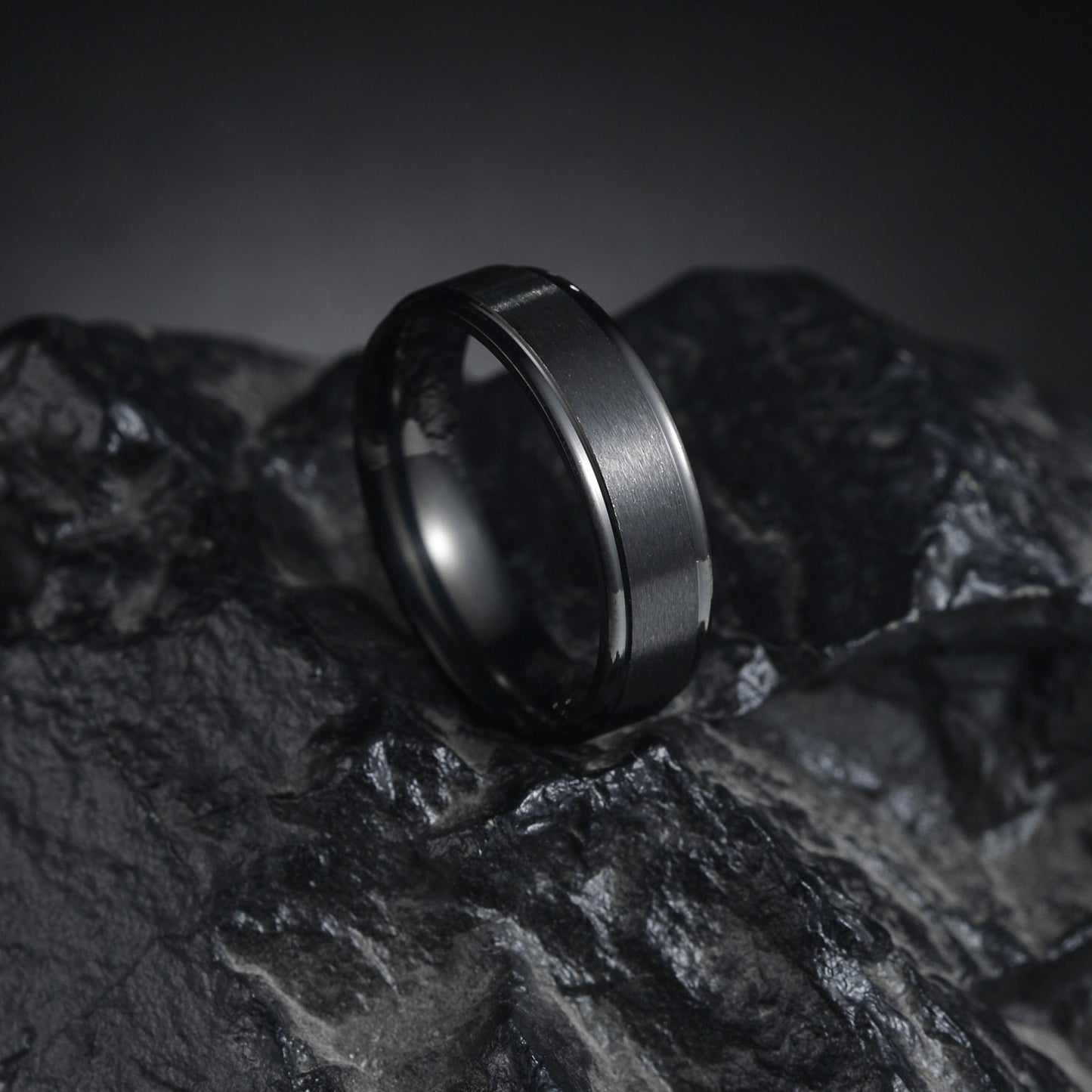 Titanium Steel Wide Step Sand Surface Rings