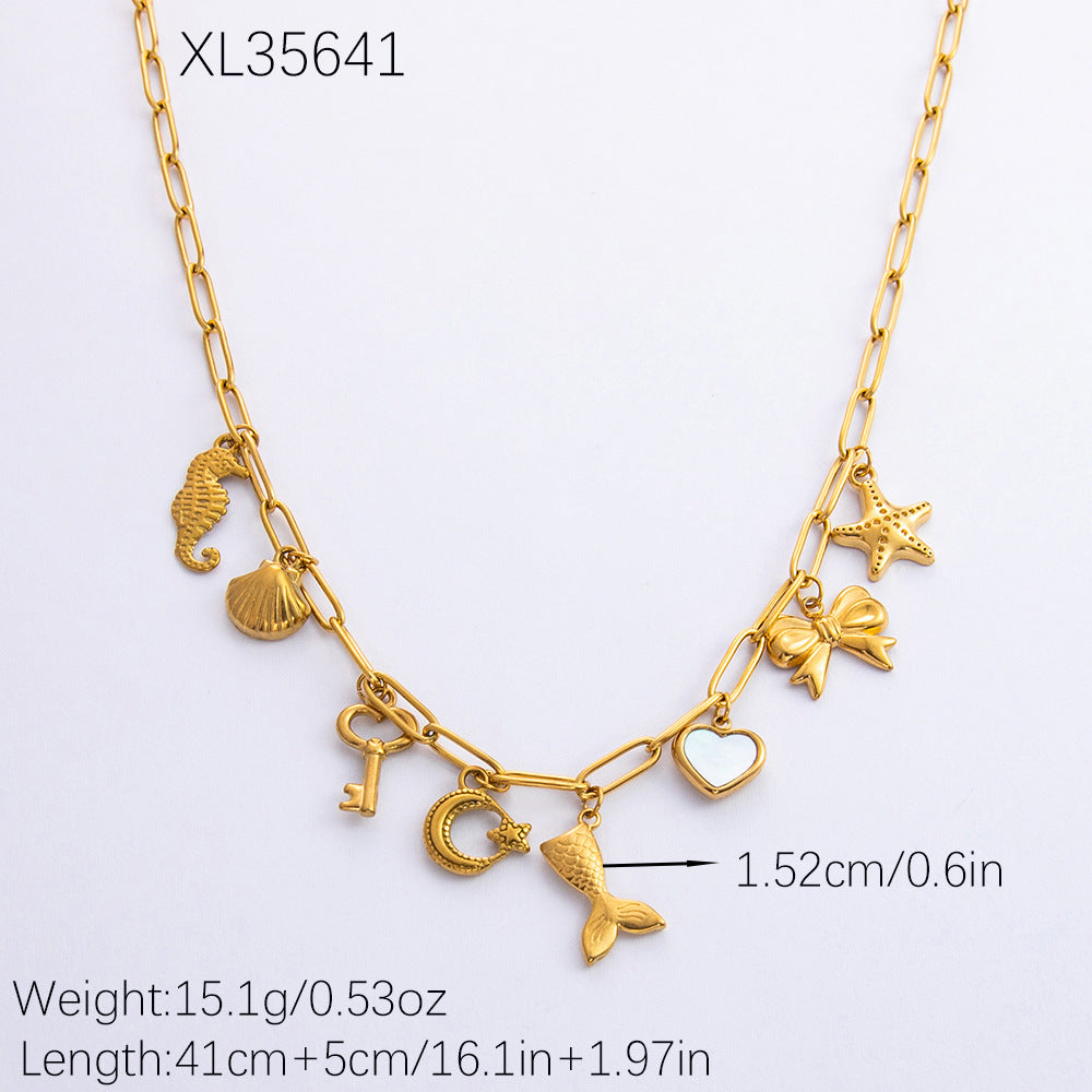 Women's Shell Pearl Stainless Steel Electroplated Gold Style High-grade Light Necklaces