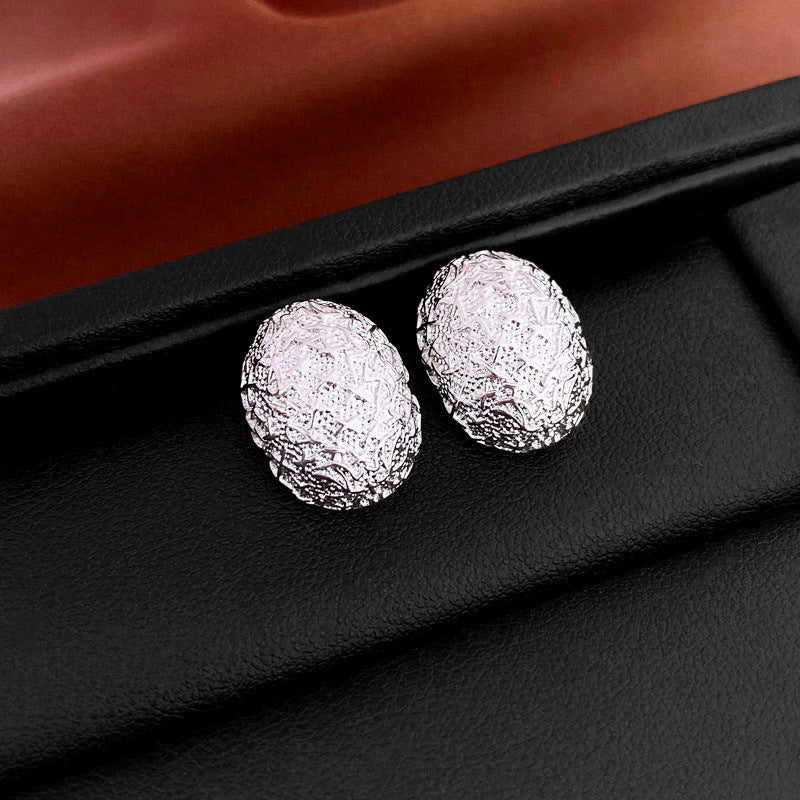 Sier Needle Metal Rhombus Niche Temperament Frosty Earrings