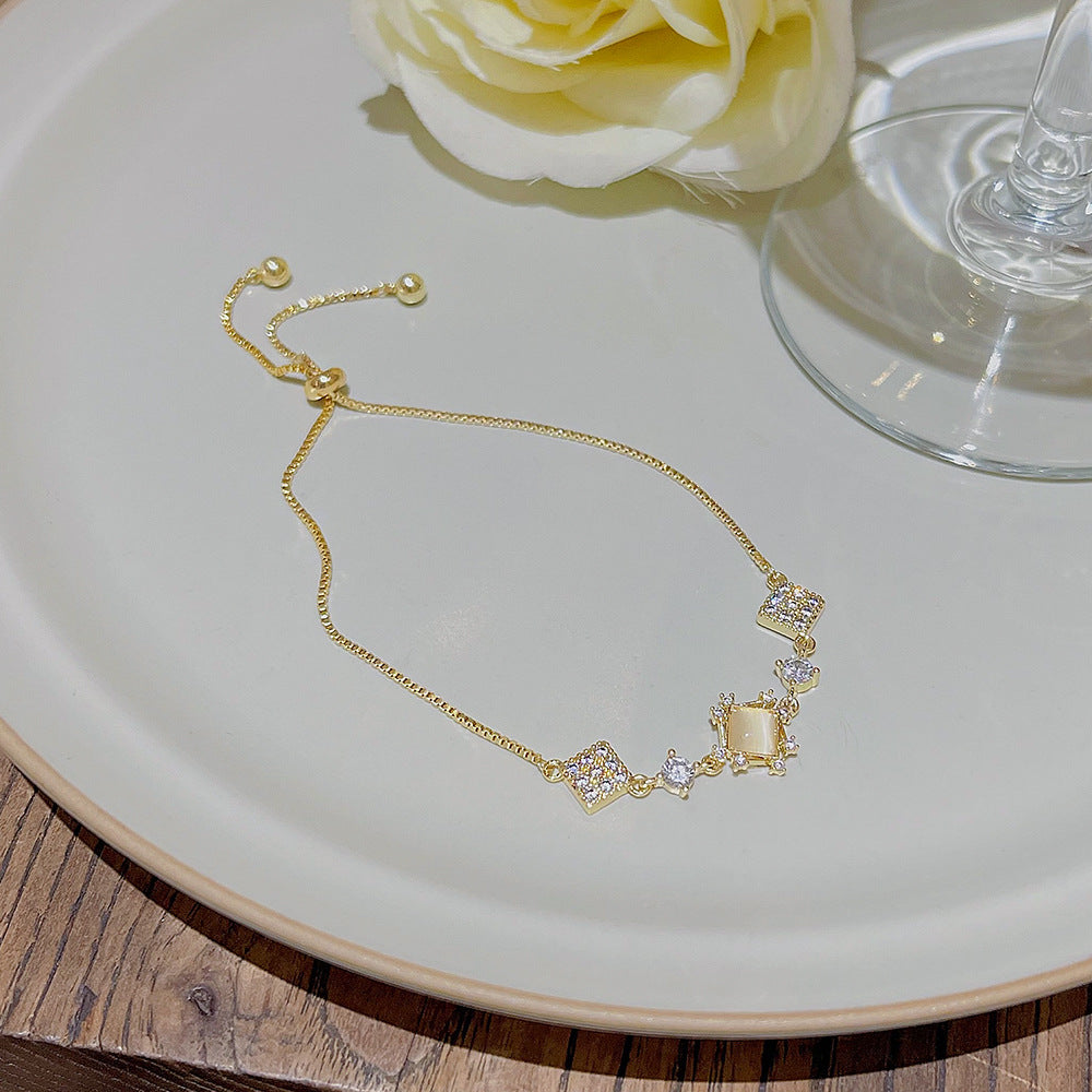 Style Elegant Copper Inlaid Zircon Female Summer Niche Design Bracelets