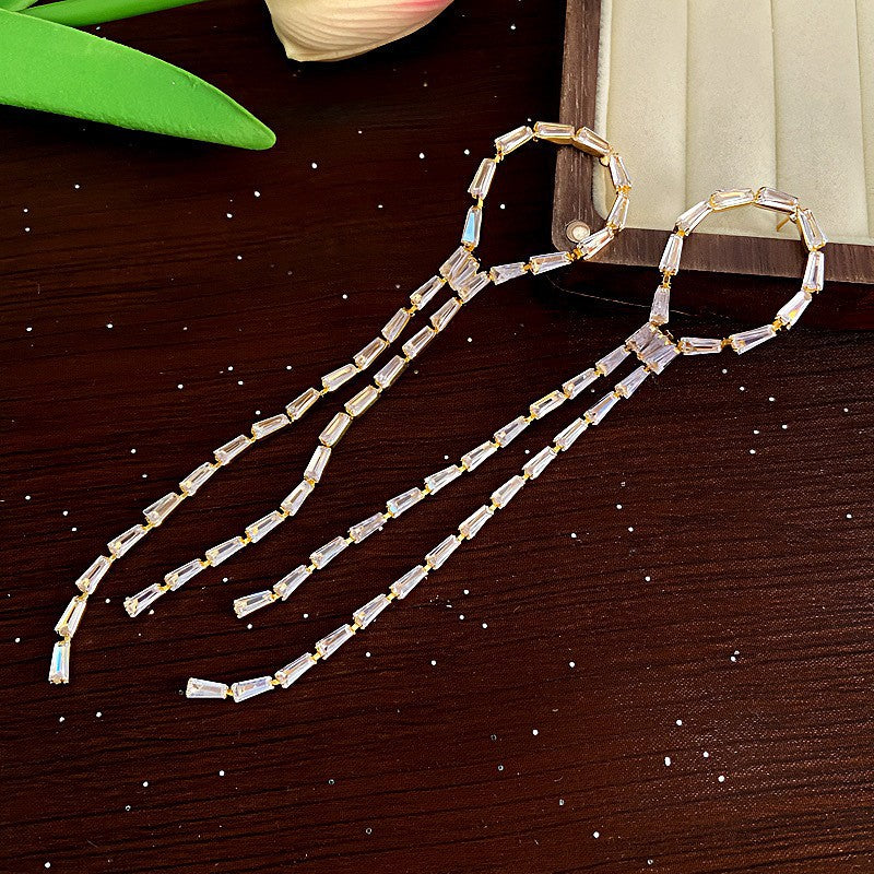 Fashion Zirconia Micro Inlaid Zircon Long Earrings