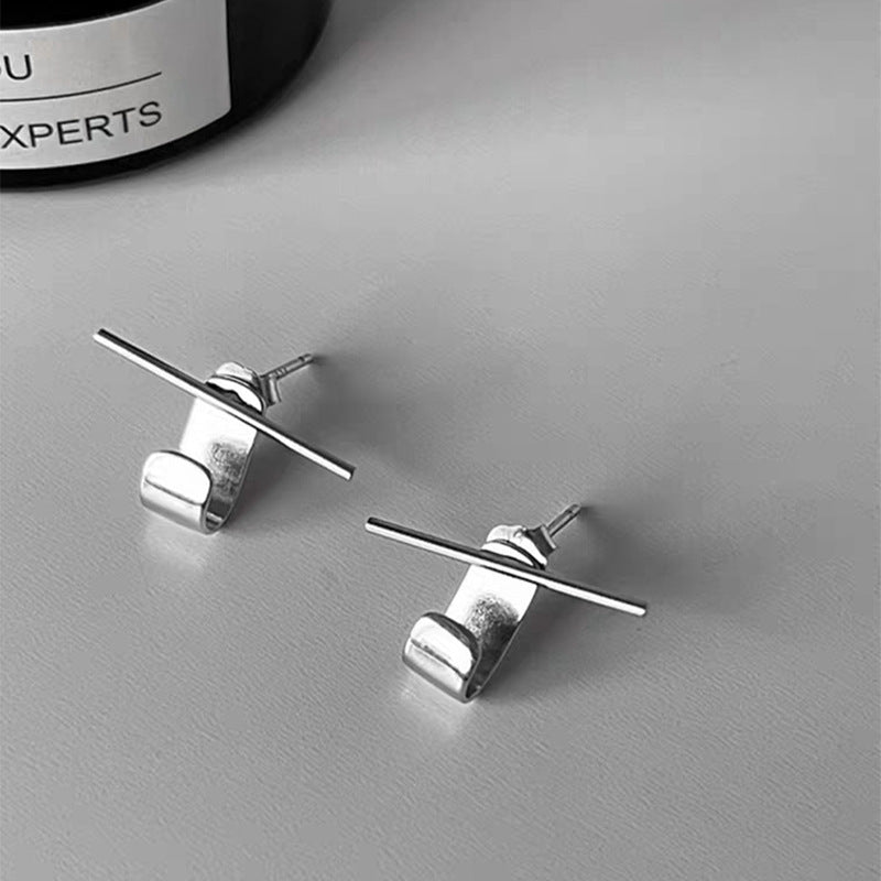 Sier Needle Metal Rhombus Niche Temperament Frosty Earrings