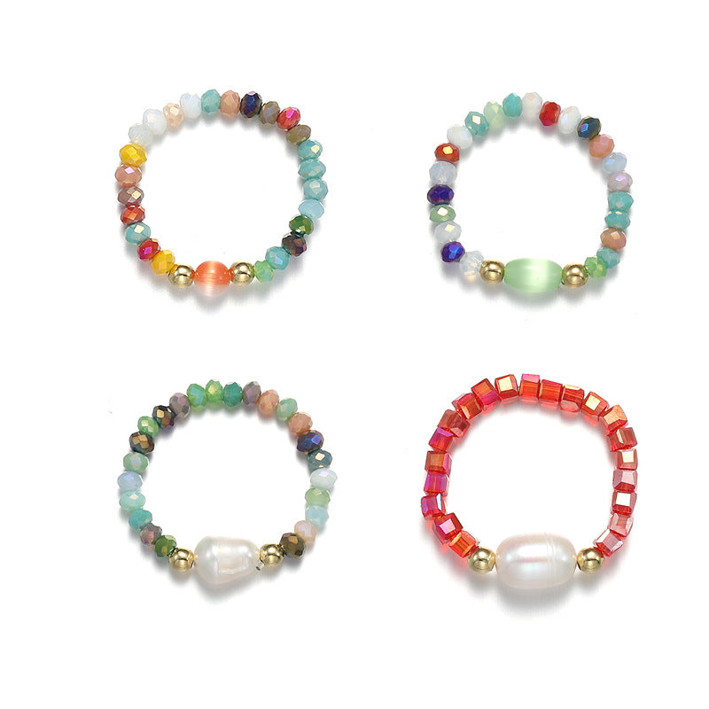 Graceful Personality Pearl Colorful Opal Beaded Rings