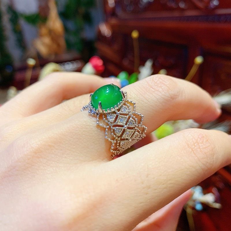 Sier Plated Lace Retro Imitation Chalcedony Rings