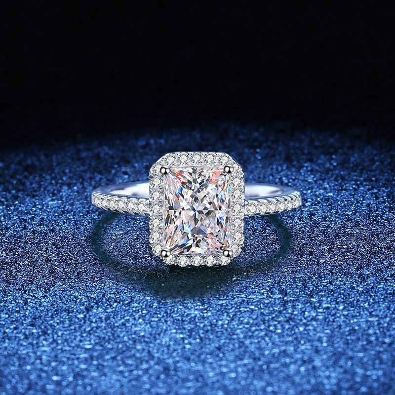 Sterling Sier Cube Sugar Emerald Cut Moissanite Rings