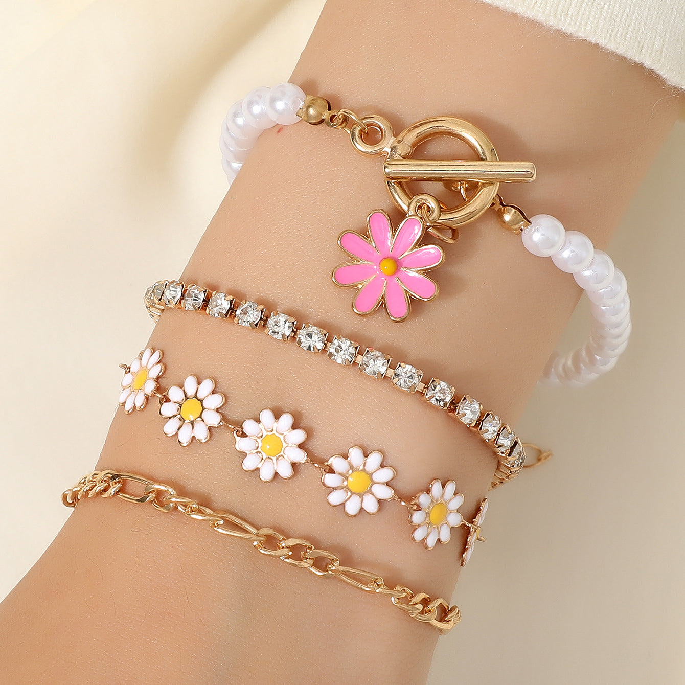 Vacation Bohemian Style Sunflower Small Golden Bracelets