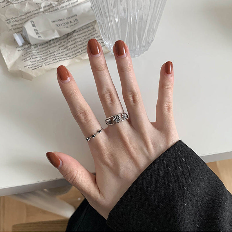 Style Retro Rose Flower Open Female Niche Unique Personality Rings