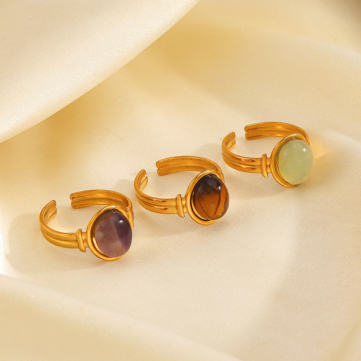 Steel Geometric Ellipse Natural Female French Rings