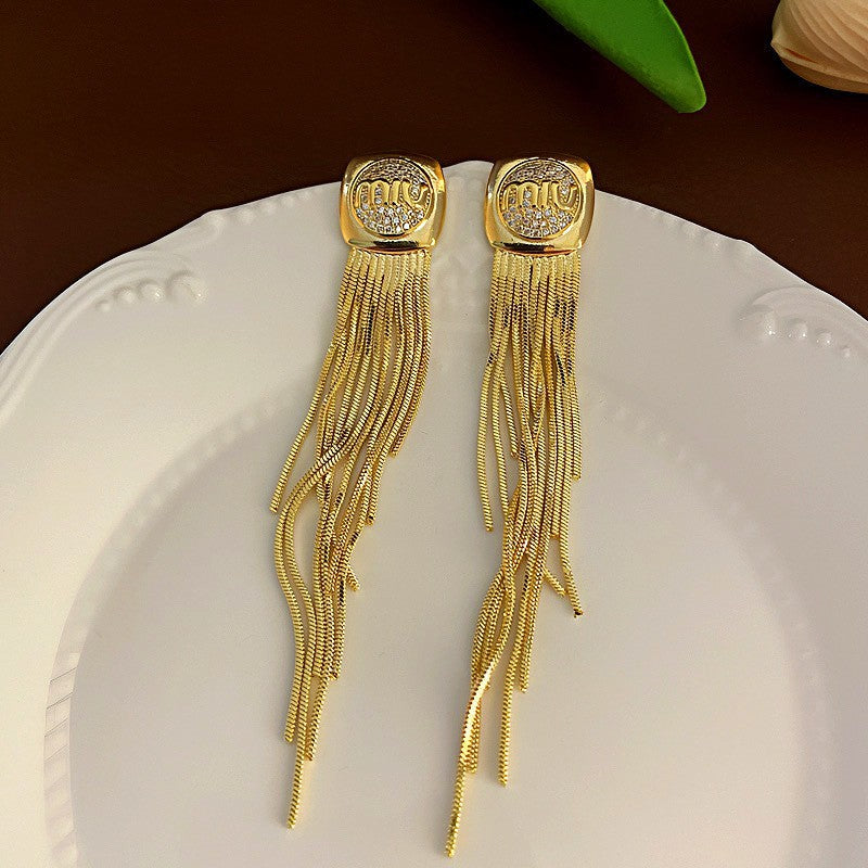 Fashion Zirconia Micro Inlaid Zircon Long Earrings