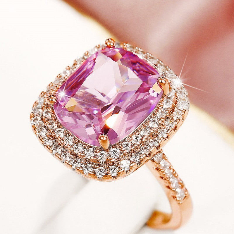 Square Pink Diamond Elegant Simulation Zircon Rings
