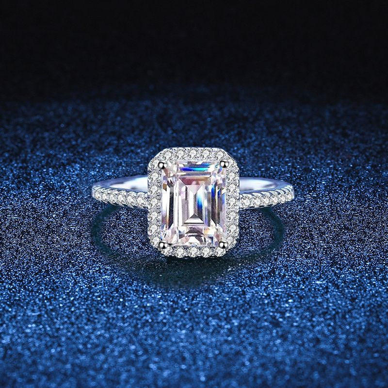 Sterling Sier Cube Sugar Emerald Cut Moissanite Rings