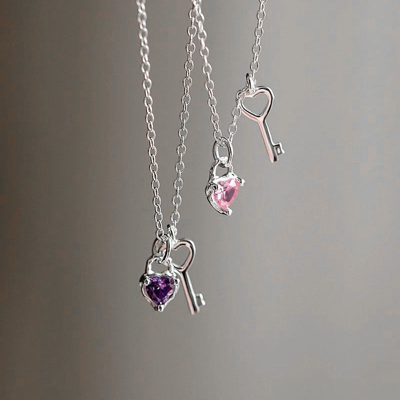 Heart-shaped Zircon Key Female Dopamine Design Necklaces