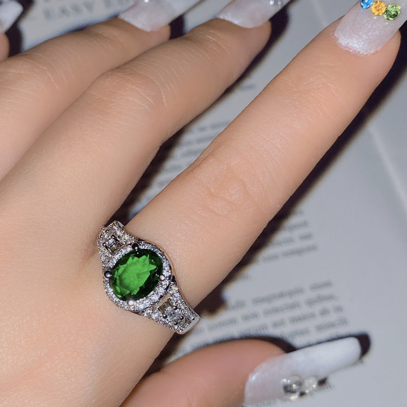Elegant Bright Ruby Female Gold-plated Green Pointed Rings