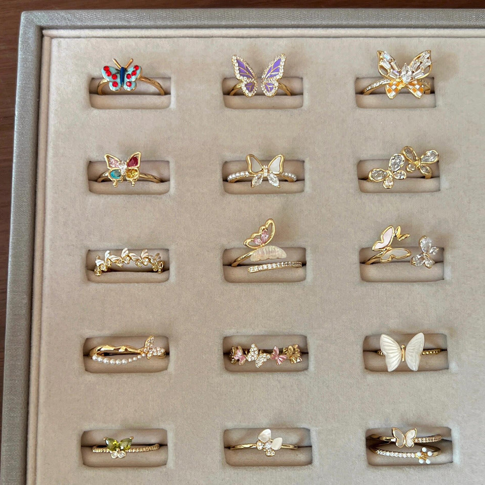 Glazed Butterfly Female Western Style Design High Sense Unique Rings