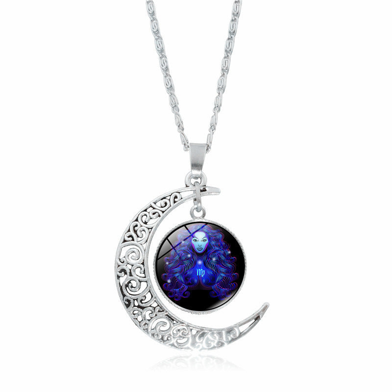 Constellation Zodiac Time Stone Moon Glass Necklaces