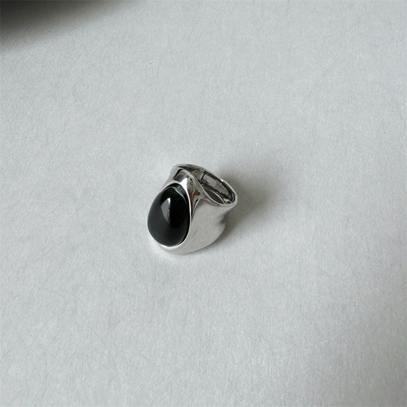 Women's Ma Obsidian Open Wide Face Chinese Rings