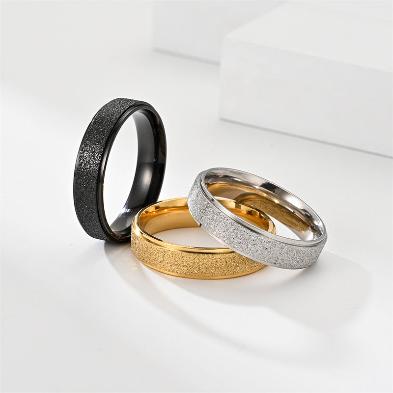 Step Stainless Steel Frosted Female Korean Fashion Couple Rings