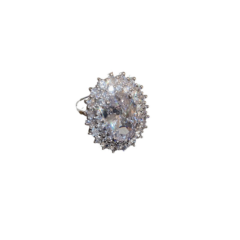 Zircon Oval Open Vintage Court Style Light Luxury High-grade Rings