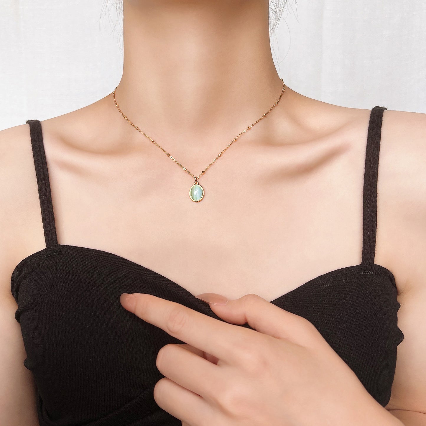 Women's Titanium Steel Gold Plated Blue Green Clavicle Chain Necklaces