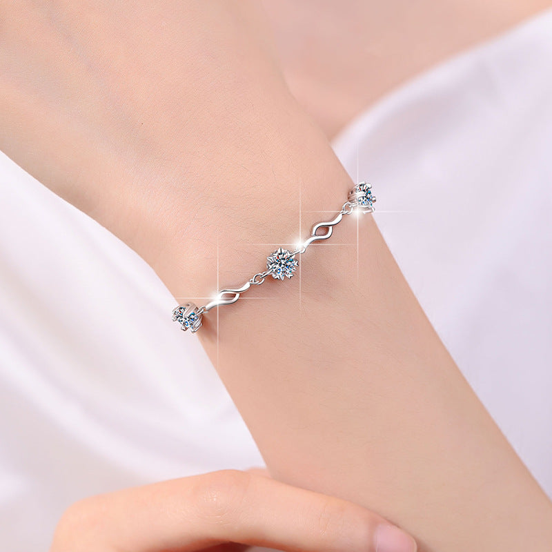 Sterling Sier Snowflake Chain Fashion Inlaid Light Bracelets