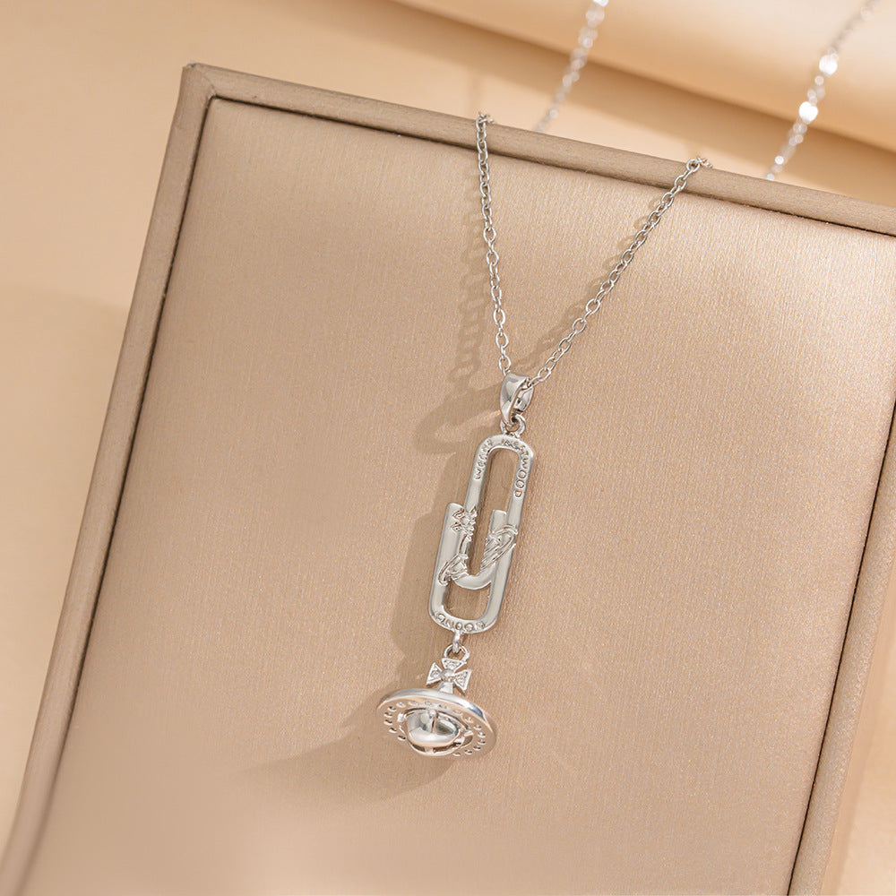 Gold Diamond Mini Planet Titanium Steel Necklaces