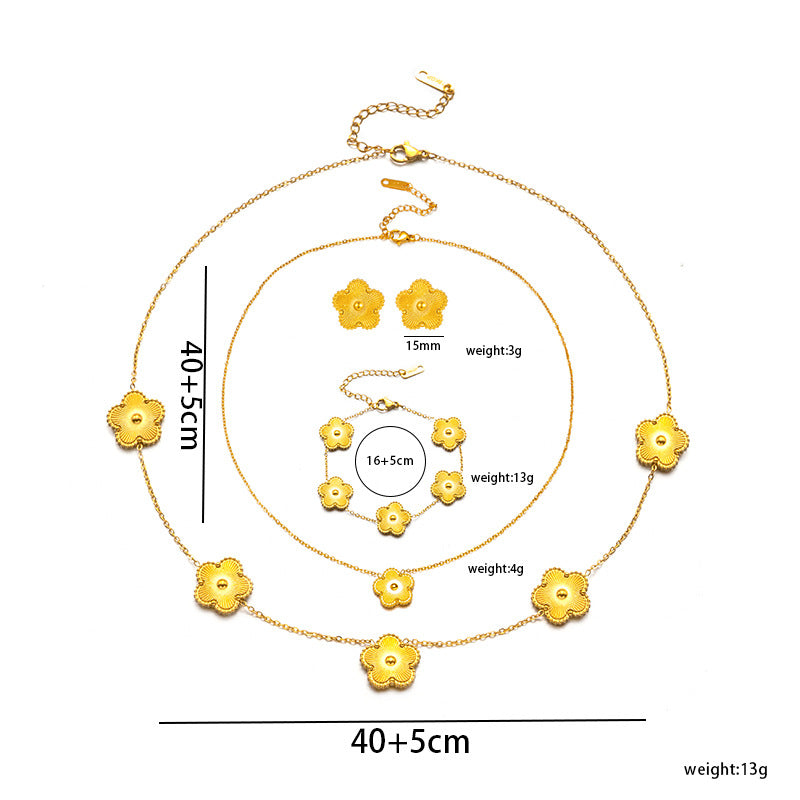 Elegant Five-leaf Flower Jewelry Suit Clover Laser Titanium Necklaces