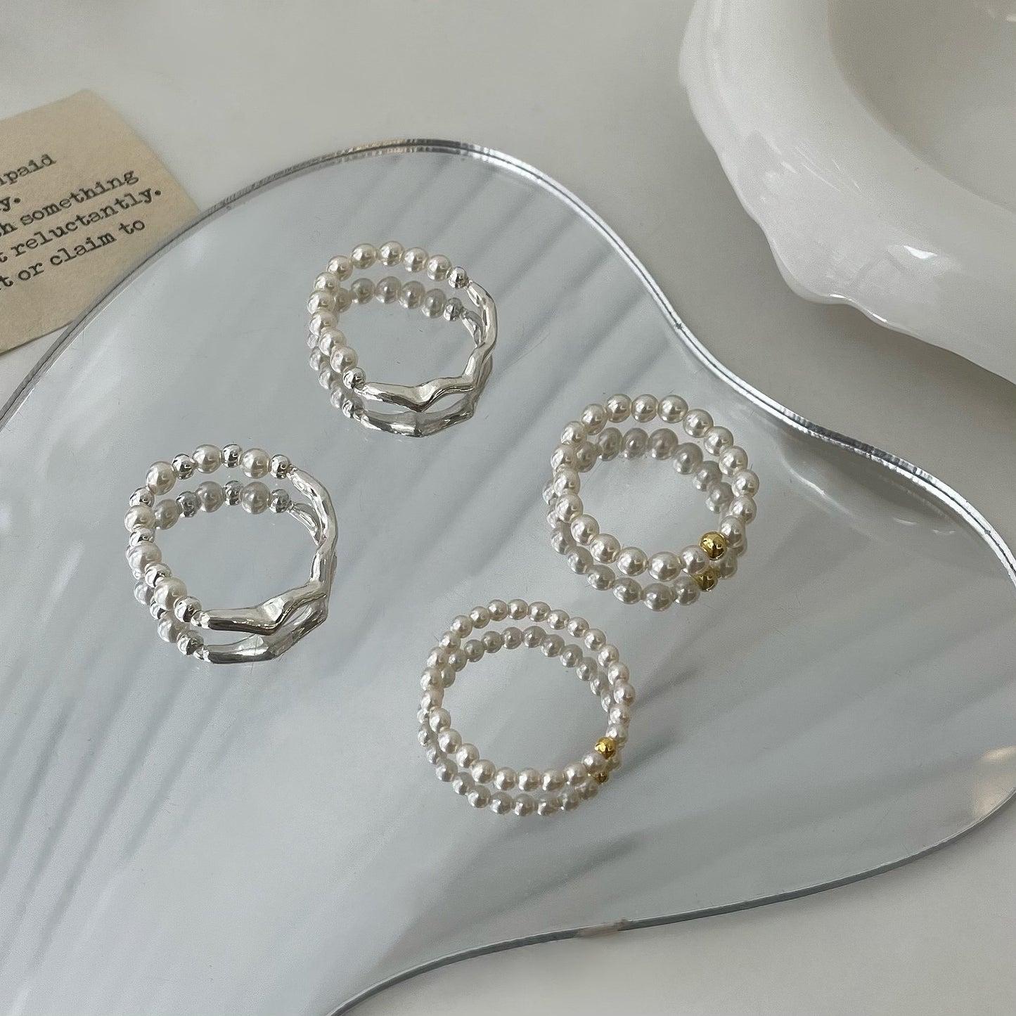 Sterling Sier Pearl Elastic Simple Gentle Rings