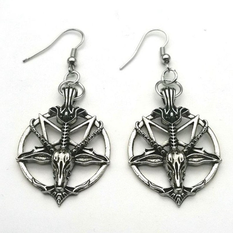 Skull Sheep Head Ear Hooks Magic God Pan Round Earrings