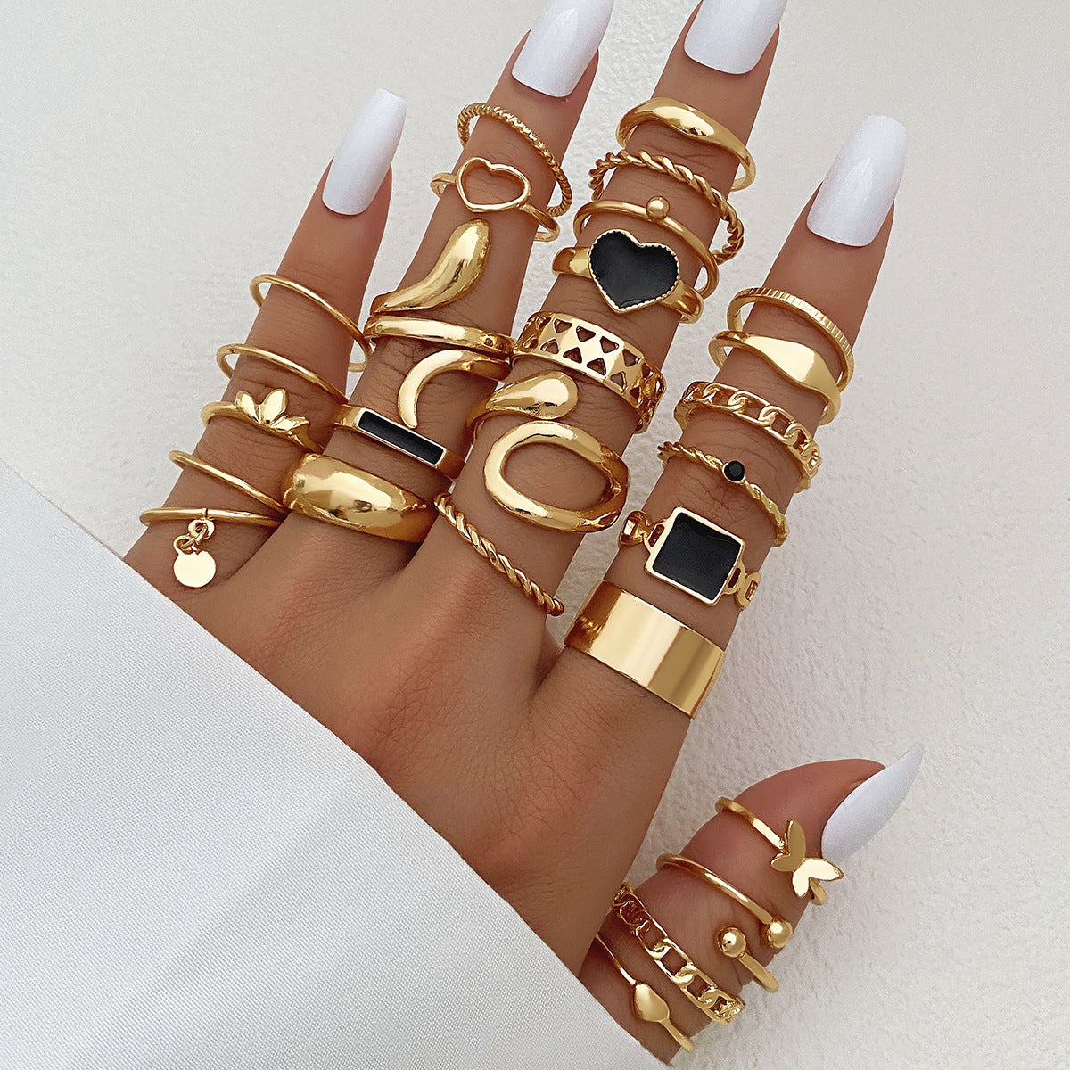 Epoxy Love Square Set French Retro Rings