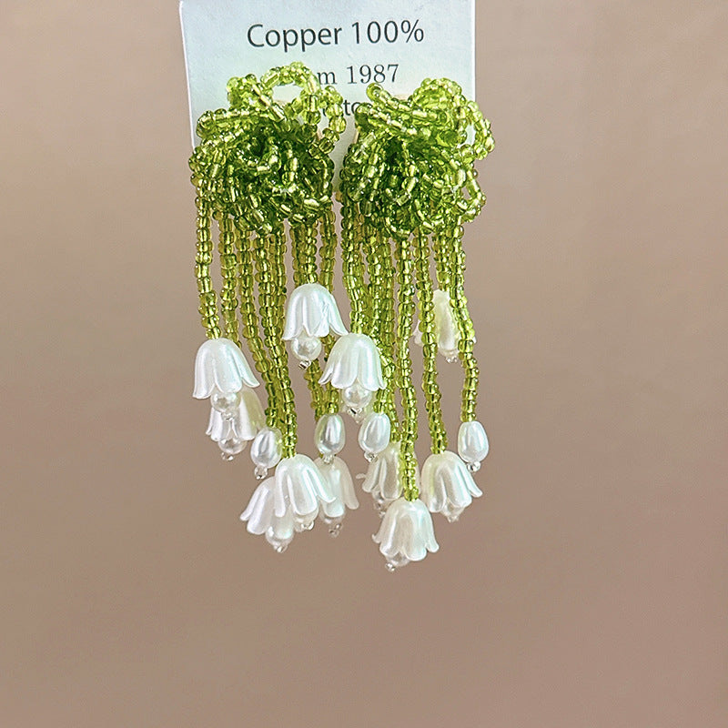 Women's Dopamine Beaded Flower Crystal Colored Glaze Earrings