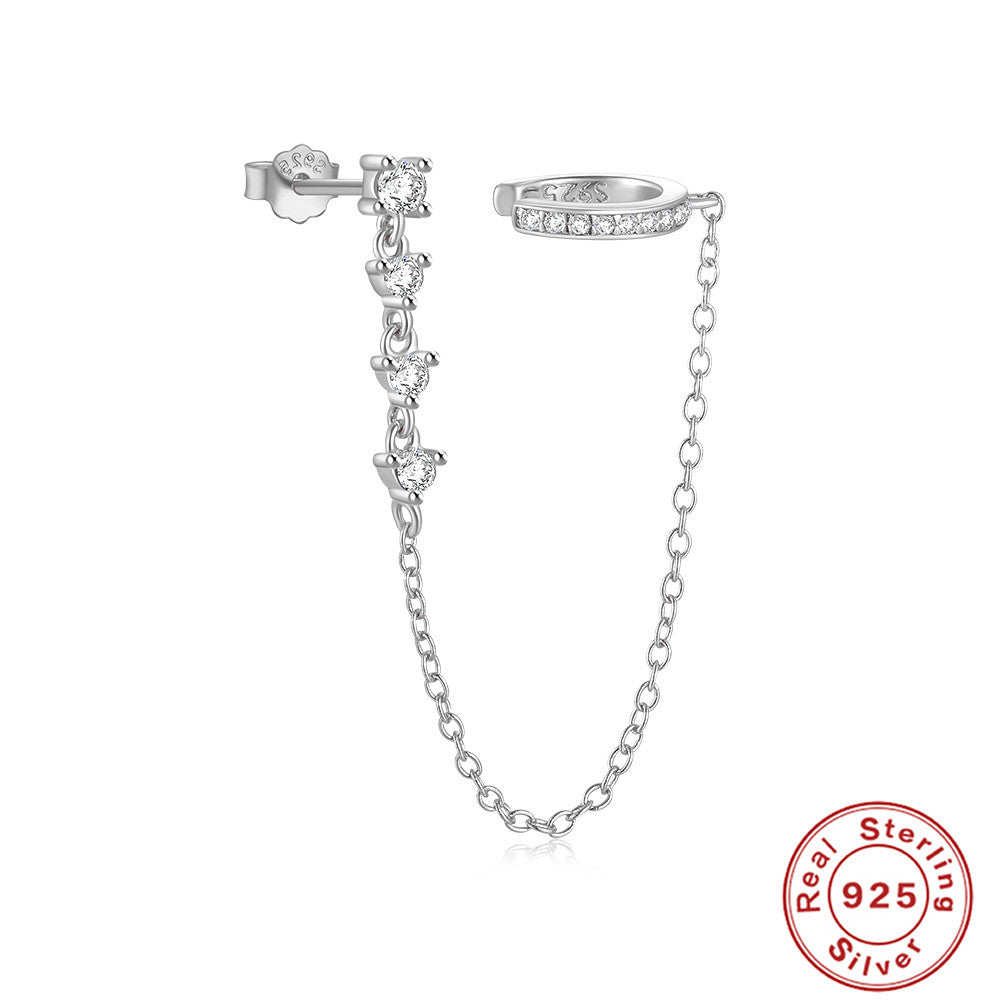 Sterling Sier Single Row Diamond Ear Earrings