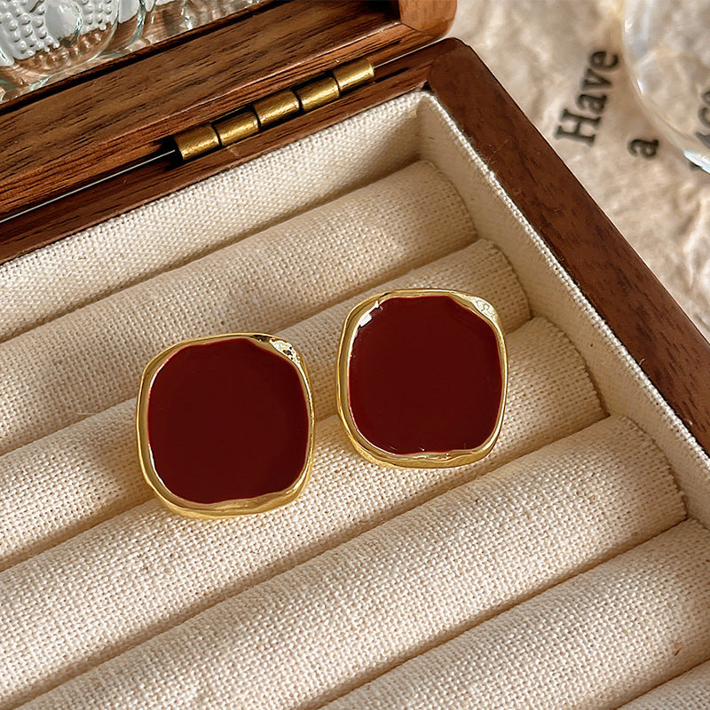 Sier Needle Drip Glazed Love Style Female Temperament Earrings