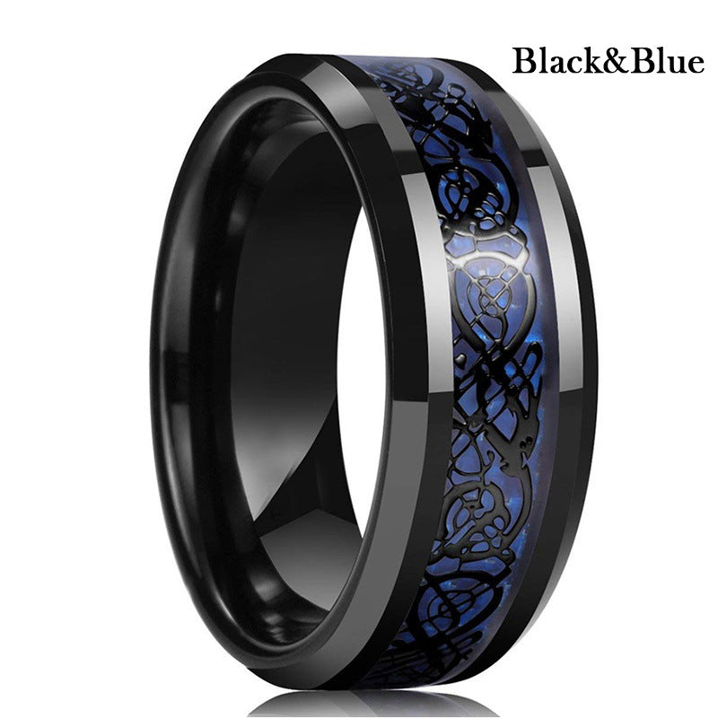 Men's Titanium Steel Diamond Stainless Dragon Pattern Piece Rings
