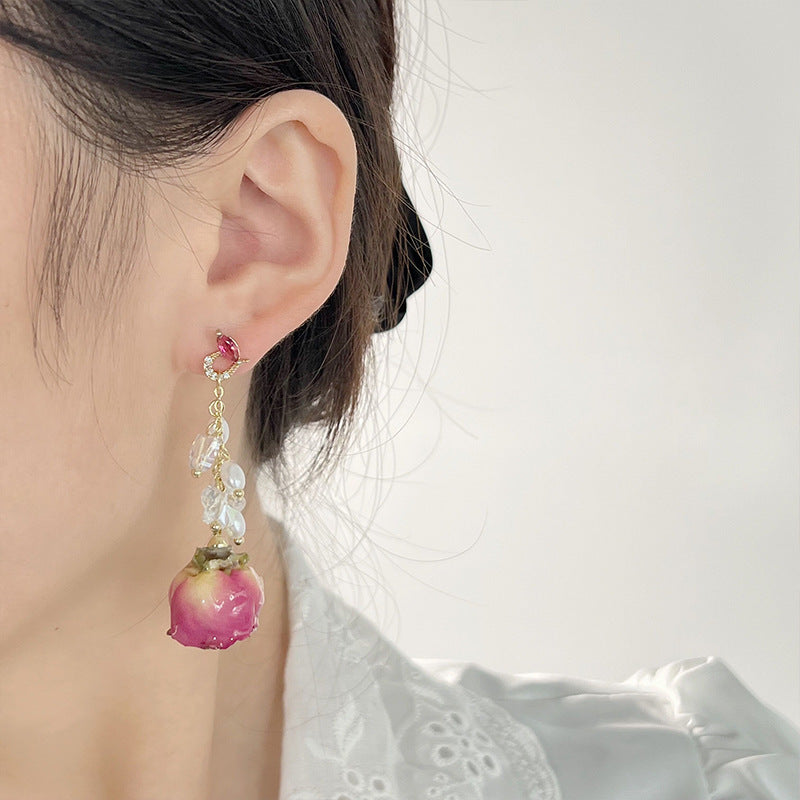 Elegant Graceful Preserved Fresh Flower Vintage Mori Earrings