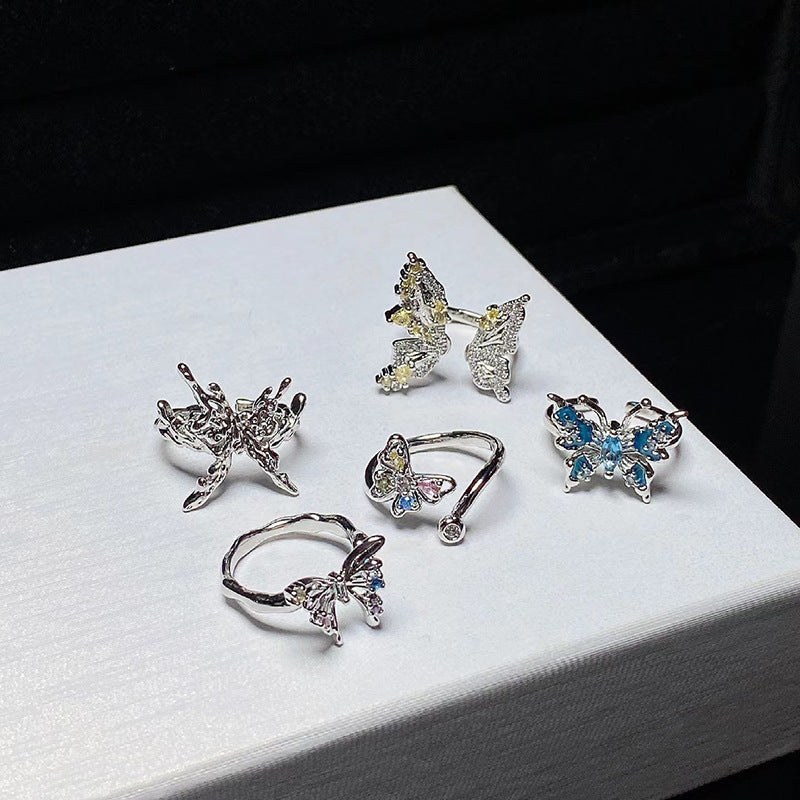 Painting Niche Butterfly Series Drip Open Rings