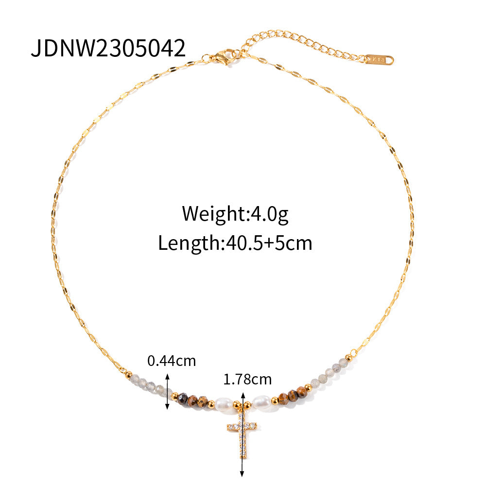 Women's Ding Ornament Stainless Steel Pearl Cross Earrings