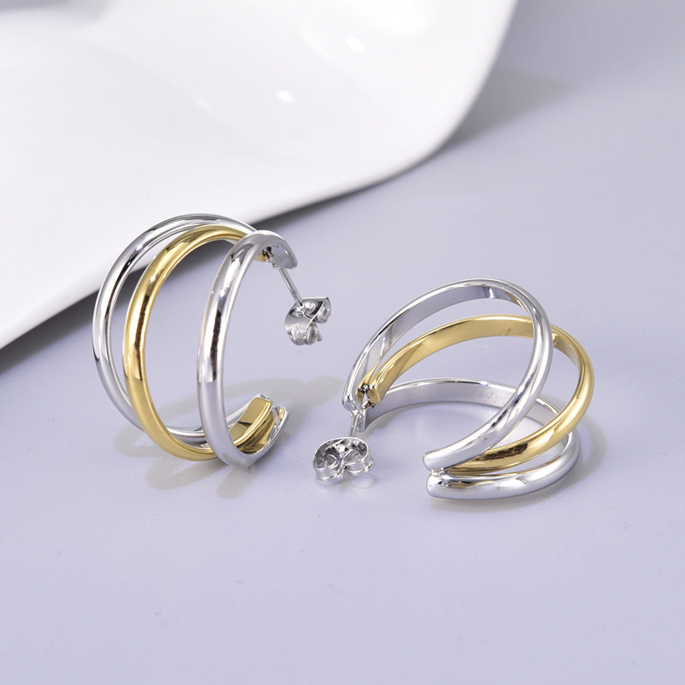 Gold-plated Texture Cross Twist Ear Clip Gold Earrings