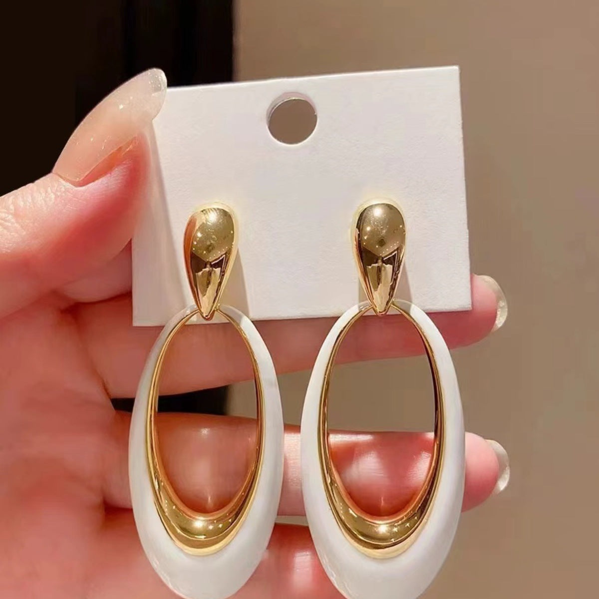 Gold-plated Enamel Drip Glazed Oval Exaggerated Fashion Earrings