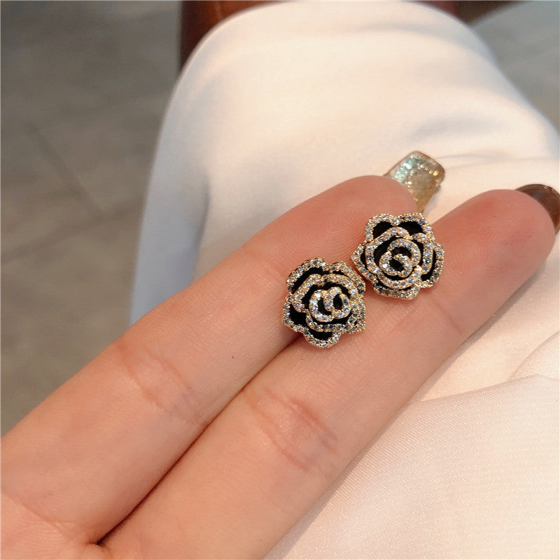 Sier Needle Elegant Camellia Korean Style Earrings