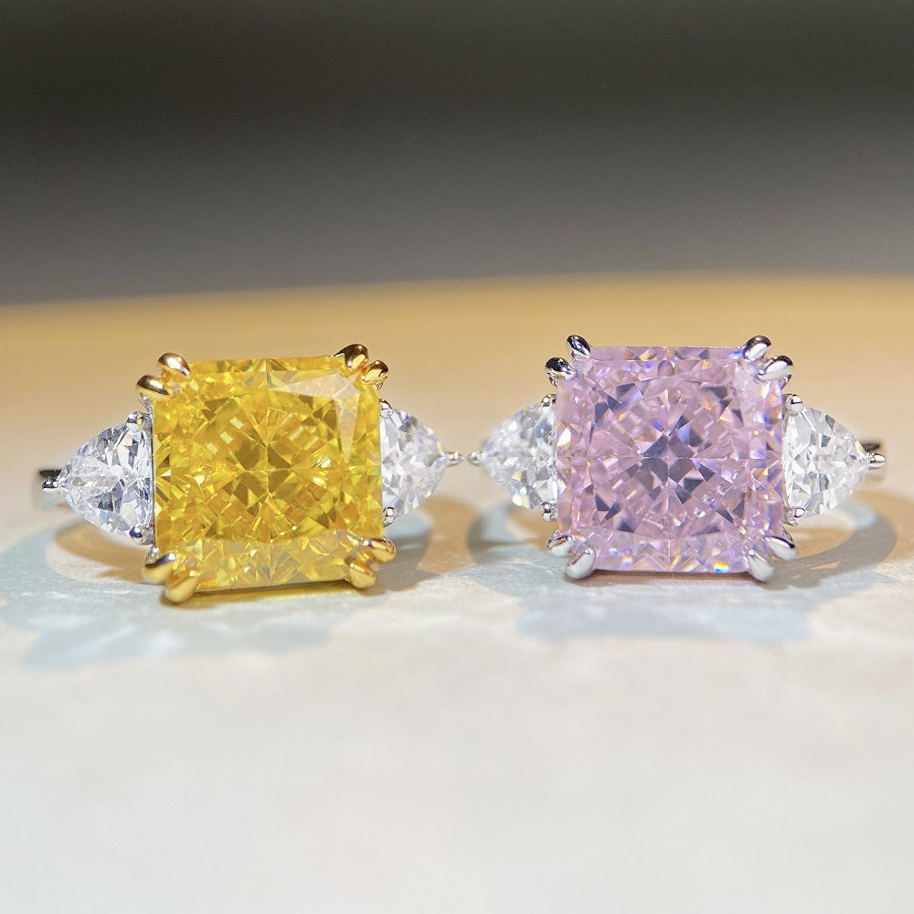 Zircon Square Ice Flower Cut High Rings