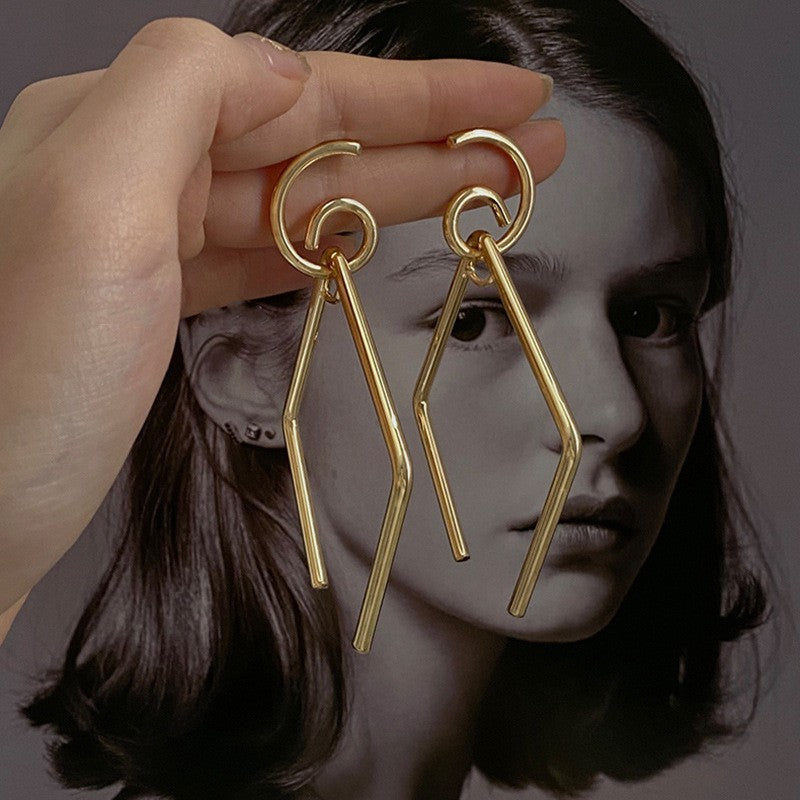 Sier Needle Metal Rhombus Niche Temperament Frosty Earrings