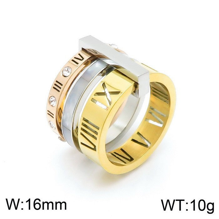 Women's Roman Letters Two-color Fashion Atmospheric Stainless Rings